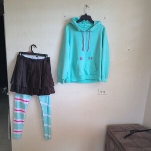 Aqua Hoodie and Striped Leggings Set